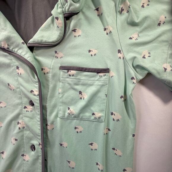 MUNKI MUNKI Womens Pajama Set Mint Green Sheep Print Short Sleeve Top Pants XS - Picture 6 of 14